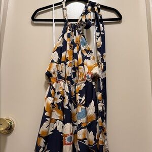 Lulu's Navy and Gold Floral Dress